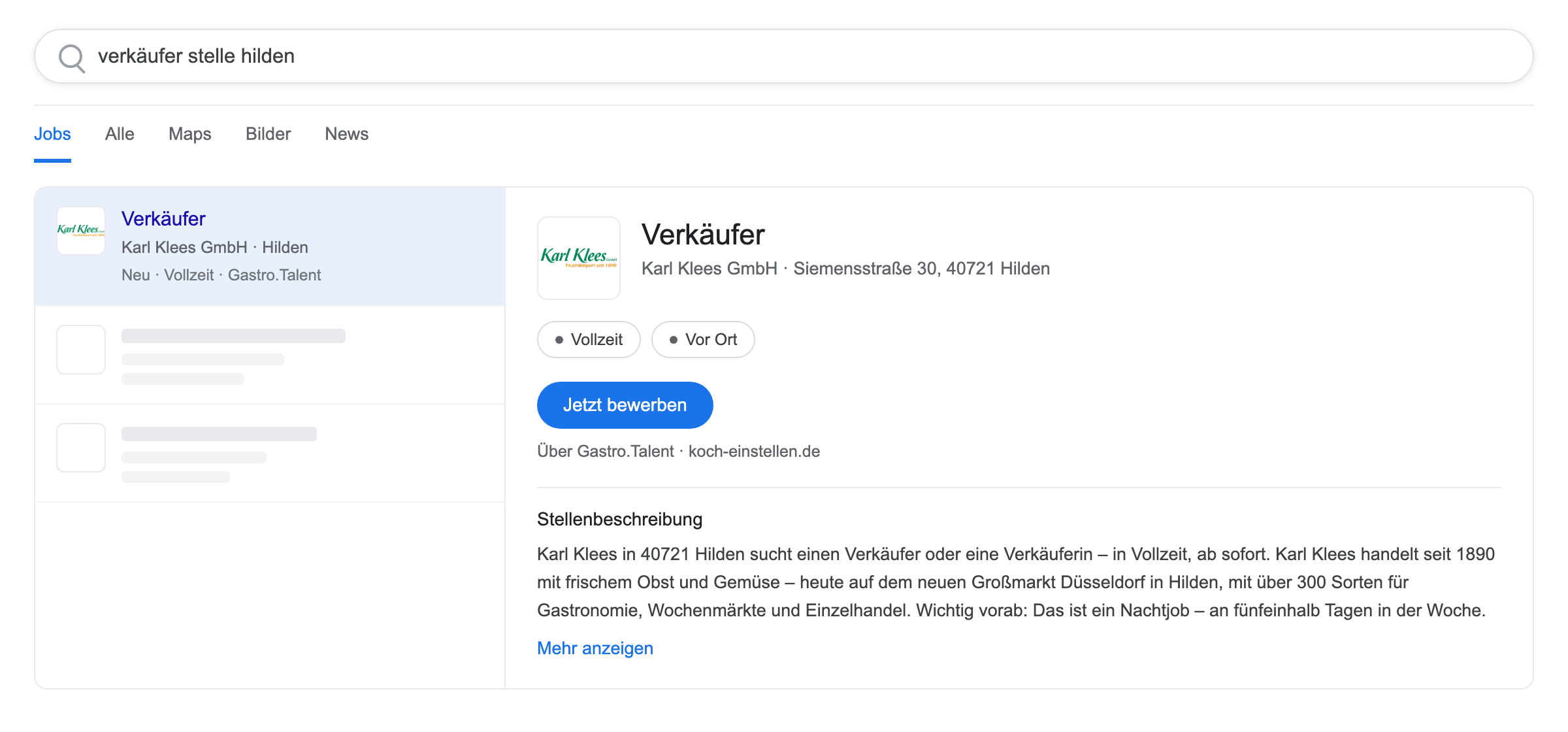 Die Stelle in der Google-Jobsuche